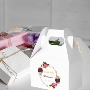 White gold geometric burgundy floral bridal shower favor box