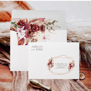 White Gold Geometric Terracotta Burgundy Wedding Envelope