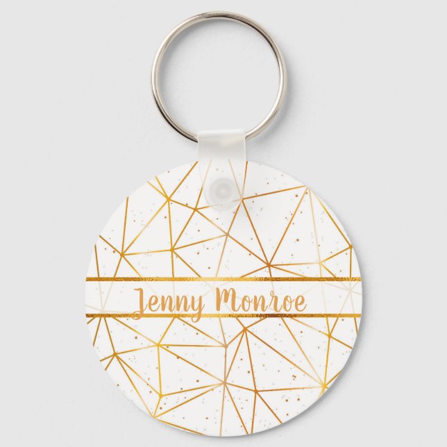 White gold geometrical pattern name keychain (Front)