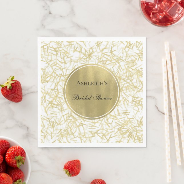 White Gold Glam Confetti Bridal Shower Napkin (Insitu)
