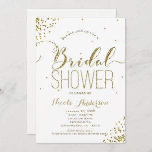 White & Gold Glam Glitter Corners BRIDAL SHOWER Invitation