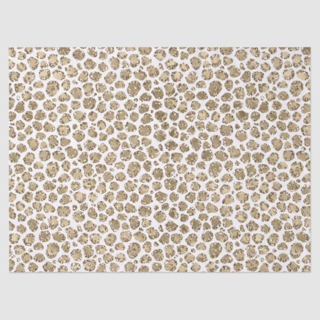 White Gold Glam Glitter Glitz Leopard Print      Tissue Paper (Front)