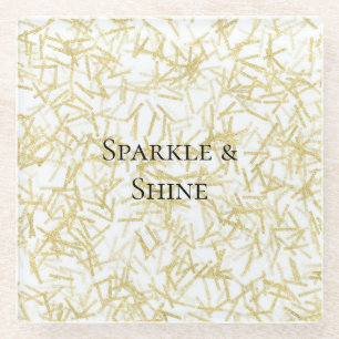 White Gold Glam Glitzy Sparkle Christmas Glass Coaster