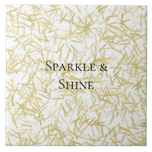 White Gold Glam Glitzy Sparkle Christmas Tile