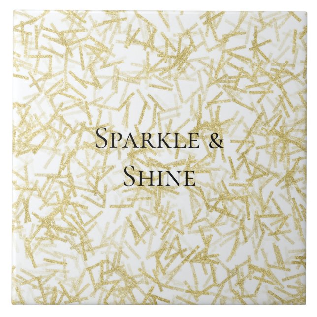 White Gold Glam Glitzy Sparkle Christmas Tile (Front)