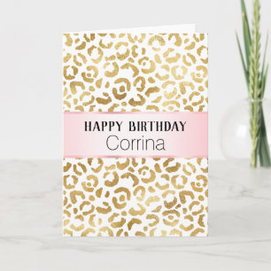 White Gold Glam Leopard Print     Card