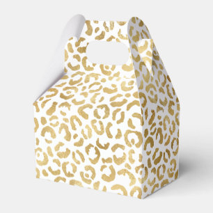 White Gold Glam Leopard Print Favor Box