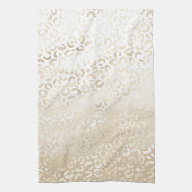 White Gold Glam Leopard Print Kitchen Towel (Vertical)