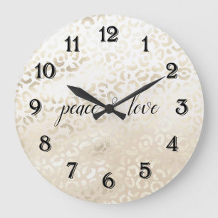 White Gold Glam Leopard Print personalized Large Clock