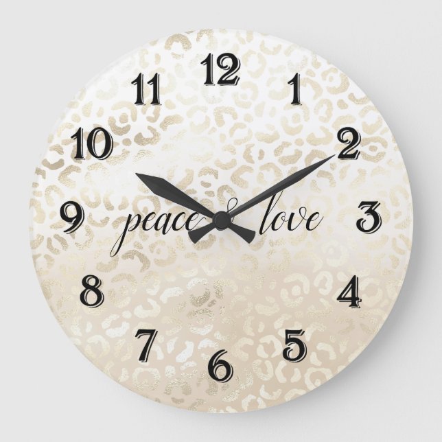 White Gold Glam Leopard Print personalized Large Clock (Front)