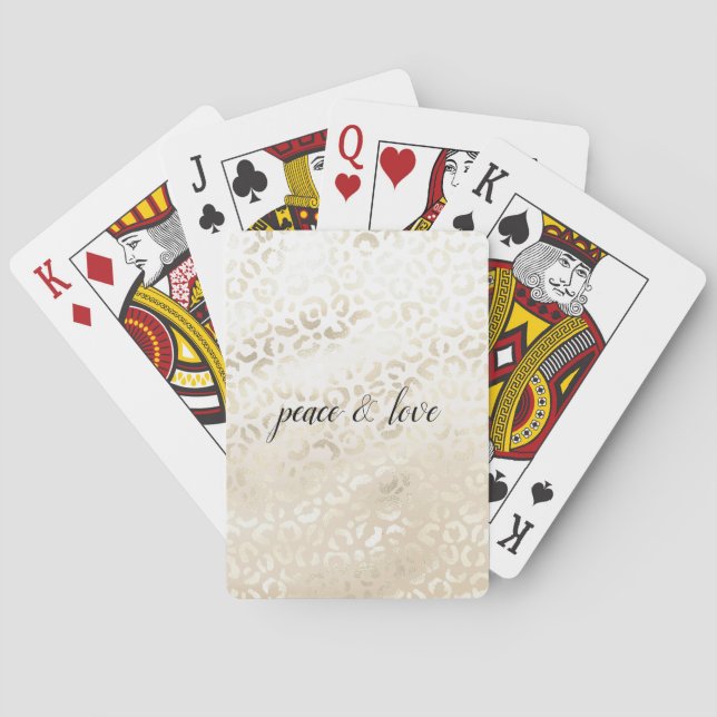White Gold Glam Leopard Print personalized Playing Cards (Back)