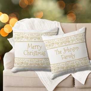 White & Gold Glam Merry Christmas Throw Pillow