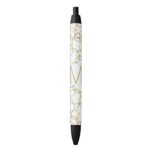 White Gold Glam Stylish Circles Monogram Black Ink Pen