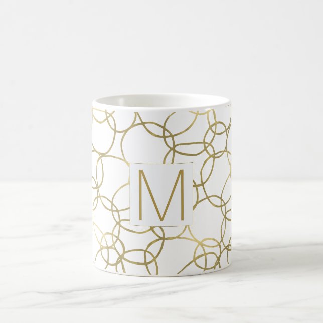 White Gold Glam Stylish Circles Monogram Coffee Mug (Center)