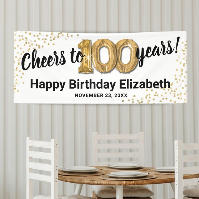 White Gold Glitter 100th Birthday Banner (Creator Uploaded)