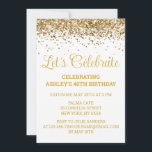White & Gold Glitter 40th Birthday Let's Celebrate Invitation<br><div class="desc">White and Gold Glitter Invite,  40th Birthday Party invitation Forty,  Let's celebrate digital Any Age,  Instant download Fifty Sixty Seventy,  Personalized 21st 50th 60th 70th,  Elegant Milestone template Sweet 16,  Custom 18th Glam Golden Confetti,  Adult Calligraphy Modern Stylish script,  Chic trendy simple for her,  Bling 16th quinceanera 15th celebration</div>