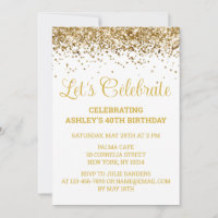 White & Gold Glitter 40th Birthday Let's Celebrate