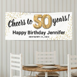 White Gold Glitter 50th Birthday Banner<br><div class="desc">Elegant fiftieth birthday party banner featuring a simple white background that can be changed to any colour,  gold sparkly glitter,  fifty gold hellium balloons,  and a modern 50th birthday celebration text template that is easy to personalize.</div>