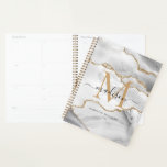 White Gold Glitter Agate Marble Monogram Script Planner<br><div class="desc">Modern White Gold Agate Gemstone Marble Geode Elegant Stylish Monogram School Office Script Name Planner</div>