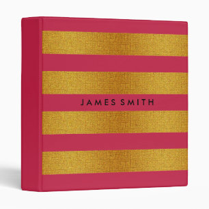 White & Gold Glitter Badge Striped Personalized Binder