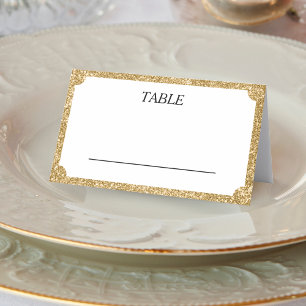 White & Gold Glitter Concave Wedding Reception Place Card