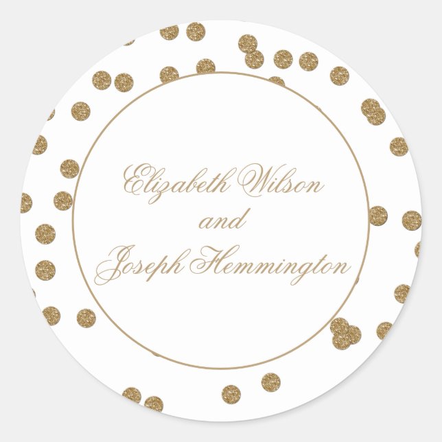 White Gold Glitter Confetti Elegant Wedding Classic Round Sticker (Front)