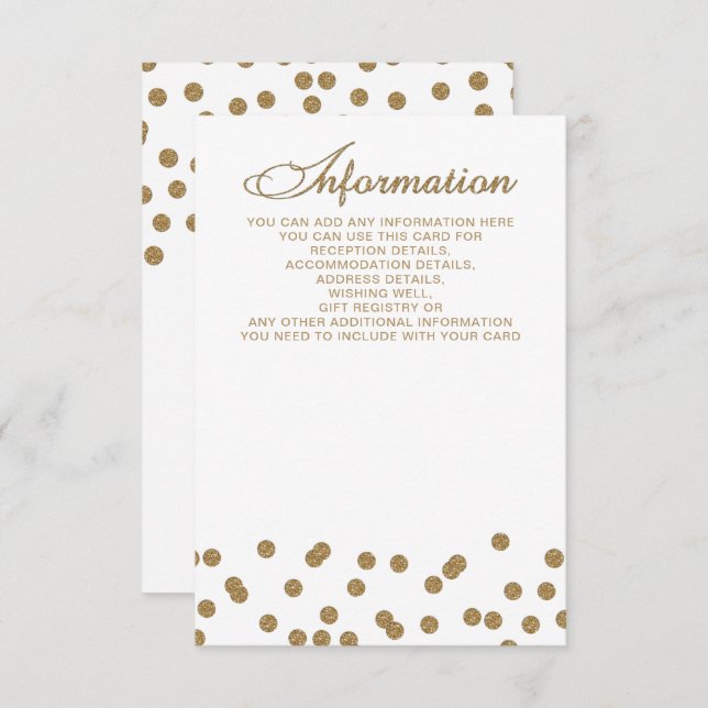 White Gold Glitter Confetti Elegant Wedding  Enclosure Card (Front/Back)