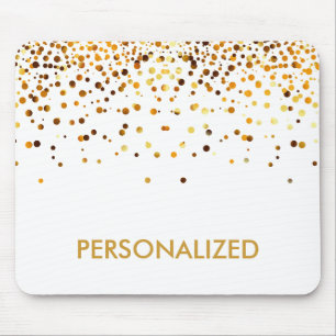 White Gold Glitter Confetti Faux Personalized Mouse Pad