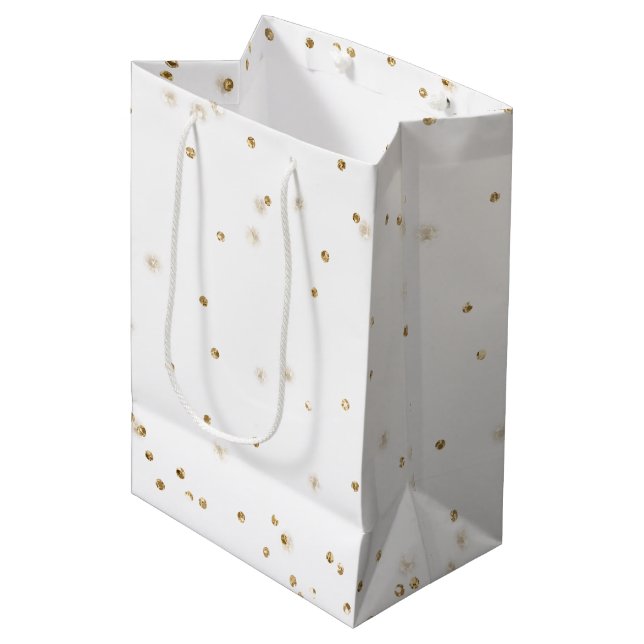White Gold glitter confetti sparkle        Medium Gift Bag (Front Angled)