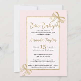 White gold glitter coquette bow Baby Shower Invitation
