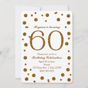 White & Gold Glitter Dots 50th 50 Birthday Party Invitation