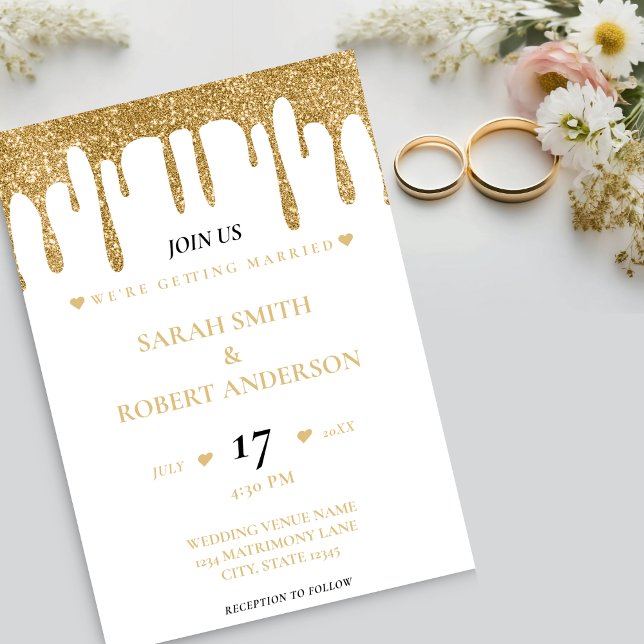 White & Gold Glitter Drip Wedding Invitation (White & Gold Glitter Drip Wedding Invitation)
