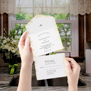 White gold glitter elegant wedding rsvp all in one invitation