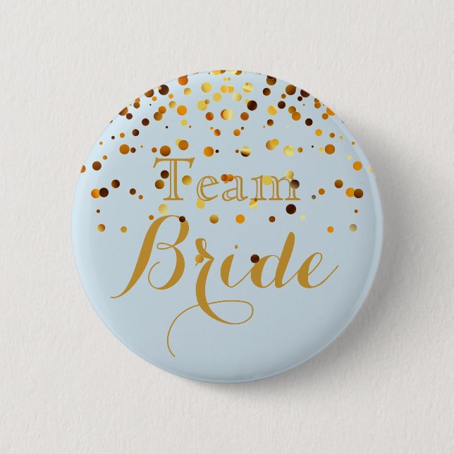 white Gold Glitter Faux Foil Wedding Team Bride 2 Inch Round Button (Front)