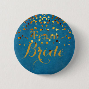 white Gold Glitter Faux Foil Wedding Team Bride 2 Inch Round Button