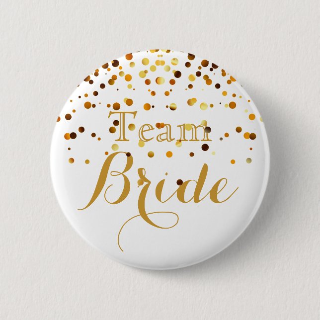 white Gold Glitter Faux Foil Wedding Team Bride 2 Inch Round Button (Front)
