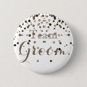 White Gold Glitter Faux Foil Wedding Team Groom 2 Inch Round Button
