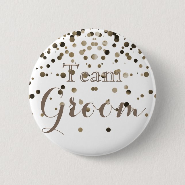 White Gold Glitter Faux Foil Wedding Team Groom 2 Inch Round Button (Front)