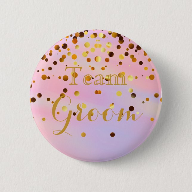 White Gold Glitter Faux Foil Wedding Team Groom 2 Inch Round Button (Front)