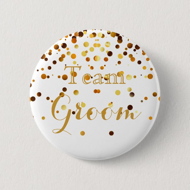 White Gold Glitter Faux Foil Wedding Team Groom 2 Inch Round Button (Front)