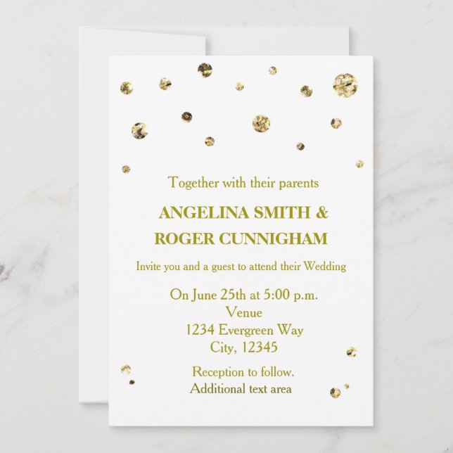 White & Gold Glitter Modern Dot Wedding Invitation (Front)