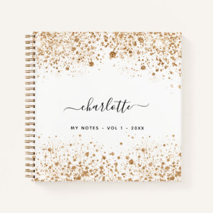 White gold glitter name glamourous notebook