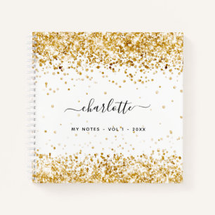 White gold glitter name notebook
