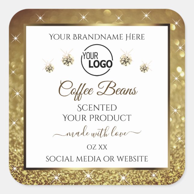 White Gold Glitter Product Labels Logo Diamonds (Front)