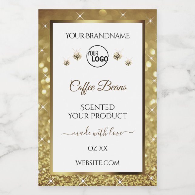 White Gold Glitter Product Labels Logo Diamonds (Single Label)