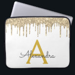 White Gold Glitter Sparkle Monogram Laptop Sleeve<br><div class="desc">White and Gold Faux Dripping Modern and Elegant Girly Glitter and Sparkle Elegant Monogram Case. This case can be customized to include your initial and first name.</div>