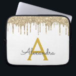White Gold Glitter Sparkle Monogram Laptop Sleeve<br><div class="desc">White and Gold Faux Dripping Modern and Elegant Girly Glitter and Sparkle Elegant Monogram Case. This case can be customized to include your initial and first name.</div>