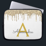 White Gold Glitter Sparkle Monogram Laptop Sleeve<br><div class="desc">White and Gold Faux Dripping Modern and Elegant Girly Glitter and Sparkle Elegant Monogram Case. This case can be customized to include your initial and first name.</div>