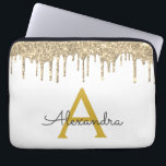 White Gold Glitter Sparkle Monogram Laptop Sleeve<br><div class="desc">White and Gold Faux Dripping Modern and Elegant Girly Glitter and Sparkle Elegant Monogram Case. This case can be customized to include your initial and first name.</div>