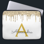 White Gold Glitter Sparkle Monogram Laptop Sleeve<br><div class="desc">White and Gold Faux Dripping Modern and Elegant Girly Glitter and Sparkle Elegant Monogram Case. This case can be customized to include your initial and first name.</div>